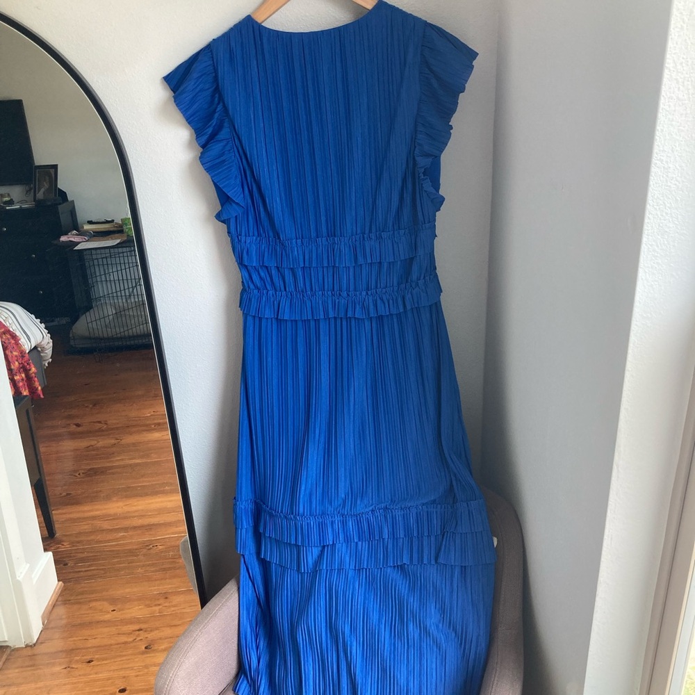 Taylor Pleated Tiered Midi Dress in Blue 8 - Picture 7 of 8